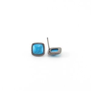 Turquoise Square Stud Earrings Gun Metal Bezel